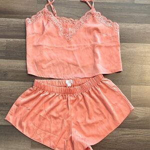 Colsie Coral Lace-Trim Cami & Shorts Set